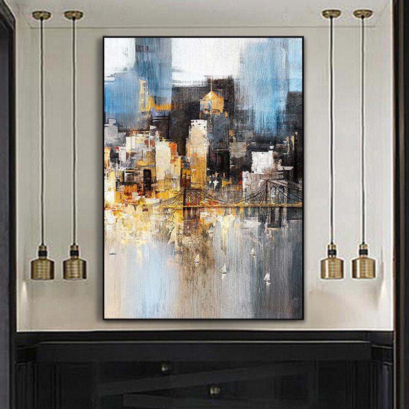Oil Painting Hand-painted Wall Decorative Painting Handmade Abstract Urban