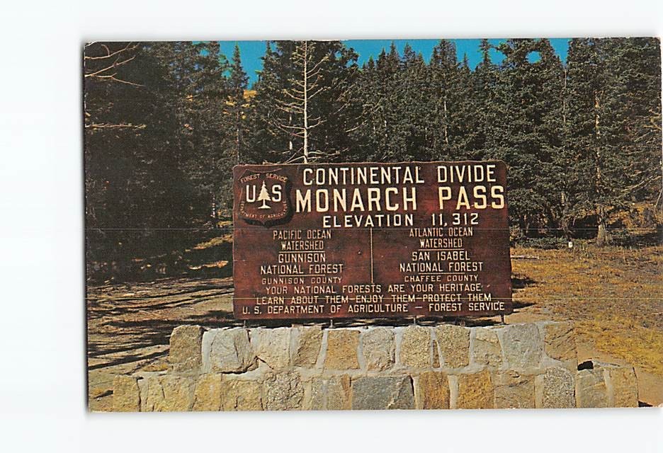Postcard Marker on US Highway 50 Summit of Monarch Pass Colorado USA
