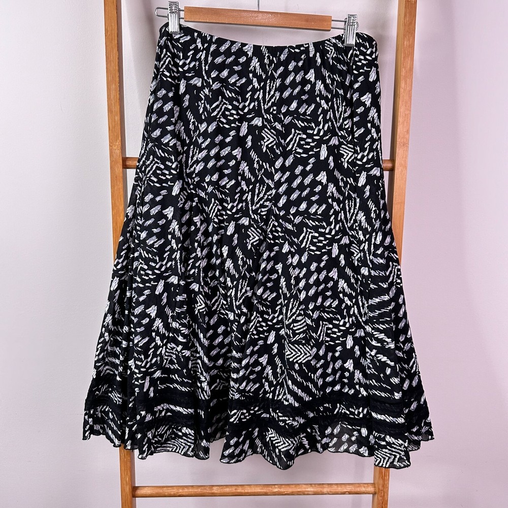 Marco Polo Womens Black White Abstract High Rise Midi Skirt Medium-image