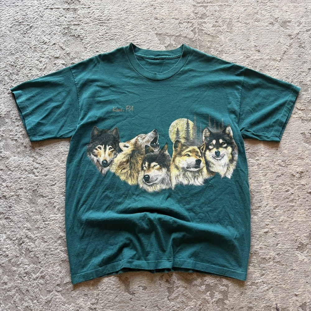Vintage 90s Habitat Animal Wolf Shirt Mens L All Over Print Nature Outdoors USA