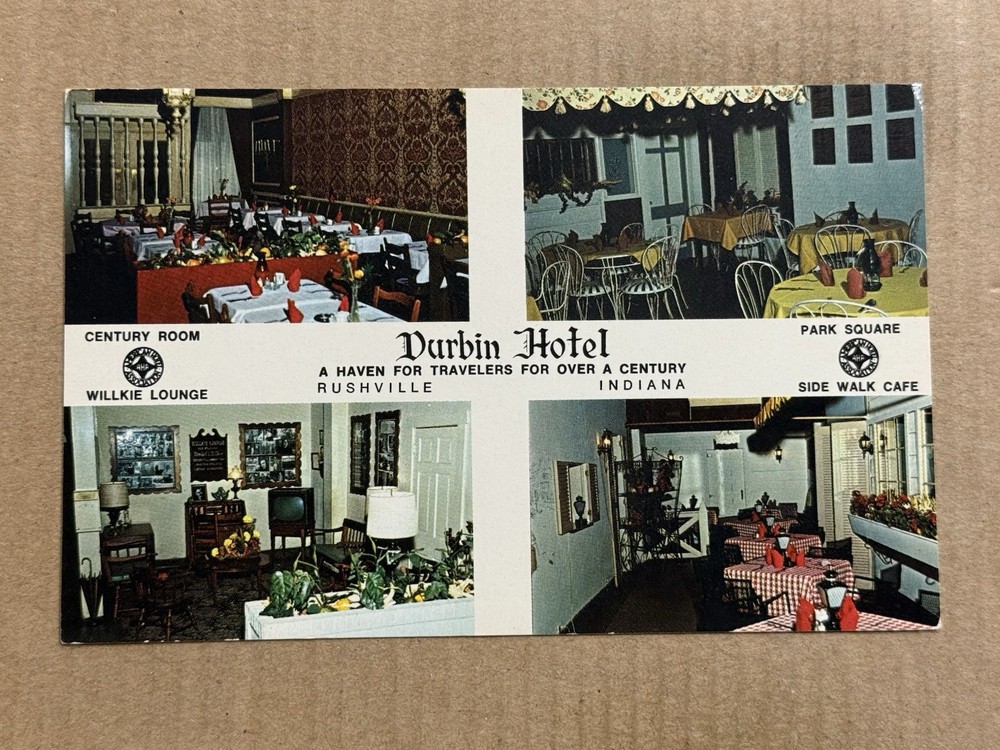 Postcard Rushville IN Indiana Durbin Hotel Dining Room Roadside Vintage PC