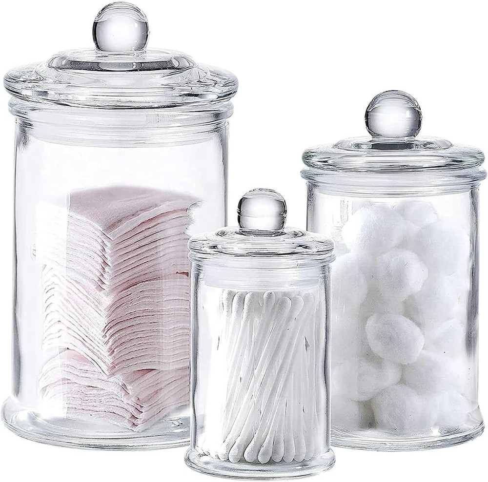 Whole Housewares - Set of 3 Bathroom Canisters - Storage Container Jars clear