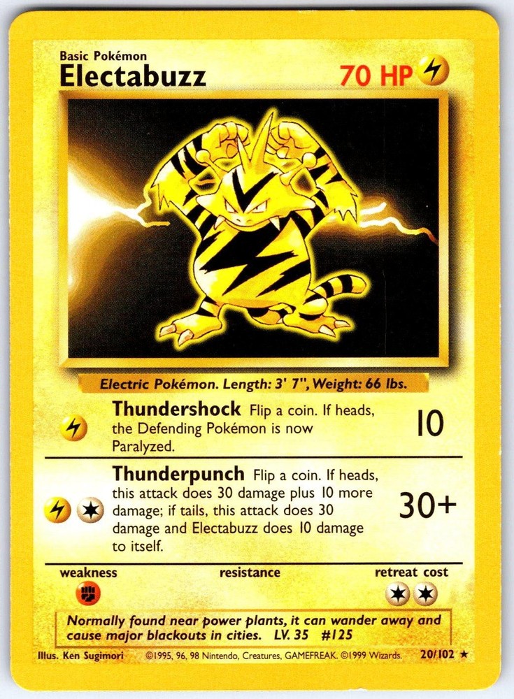 ELECTABUZZ - Pokemon - 20/102 Base Set Unlimited (Non-HOLO)- LP/MP