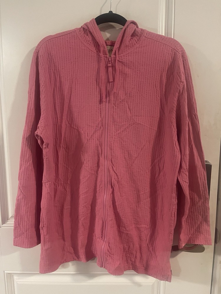 LL Bean Women’s Full Zip Hoodie Sweatshirt Pullover Pink Peruvian Cotton Size L