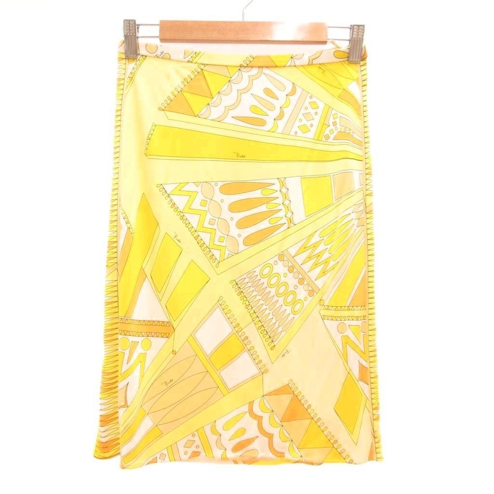 Emilio Pucci Skirt Silk I40 Yellow All Over Pattern Knee Length /UO Ladies