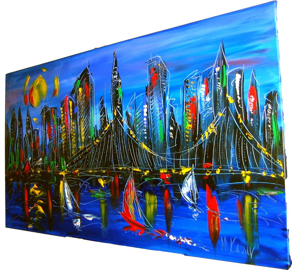 MANHATTAN   ARTWORK ART canvas painting  Original Oil Painting CANVAS NRRrg