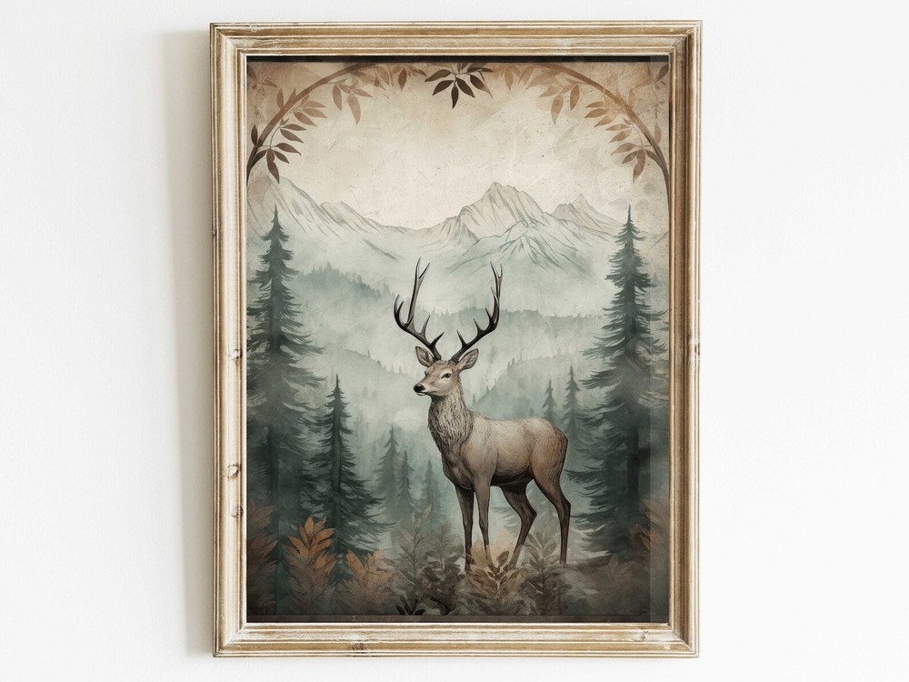 Deer Wall Art Forest Wall Decor Rustic Nature Print Vintage Animal Print
