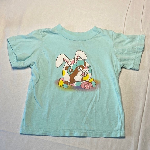 Buc-ees Easter 2024 Toddler T-Shirt Light Blue Bunny Beaver Graphic Tee 2T