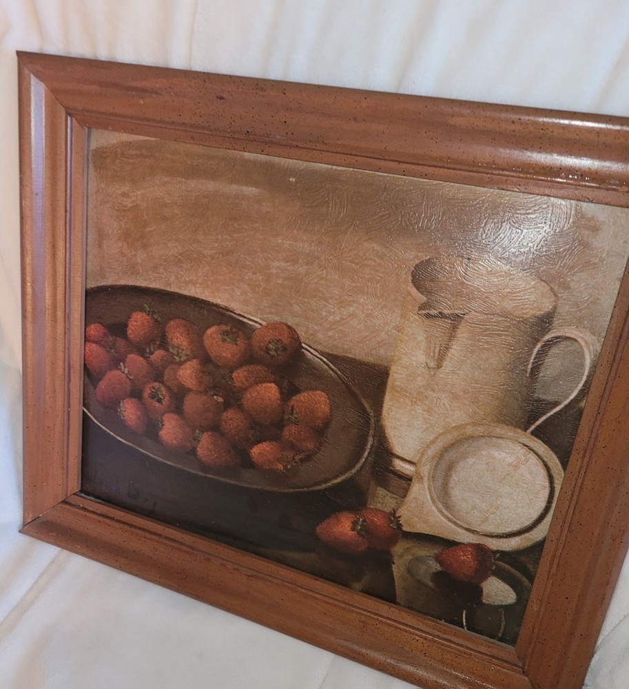 Vintage Hendrick Bos Oil Painting  Strawberries And Pitcher Shows A Lil Age
