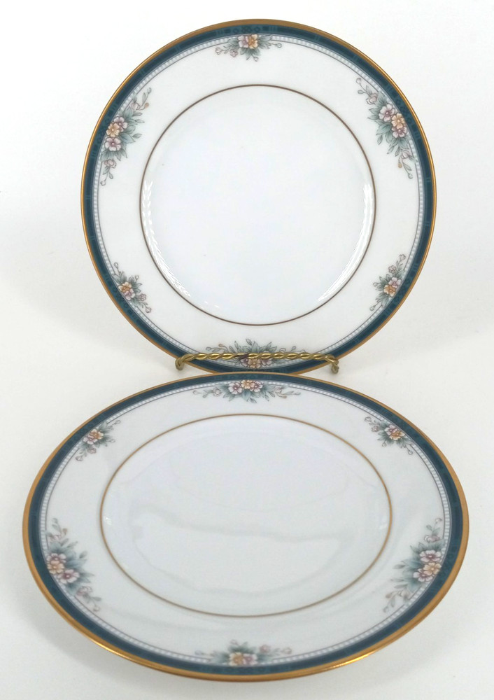 Noritake Landon Bread Plates Set of 2 VTG 4111 Teal Band 6 1/4