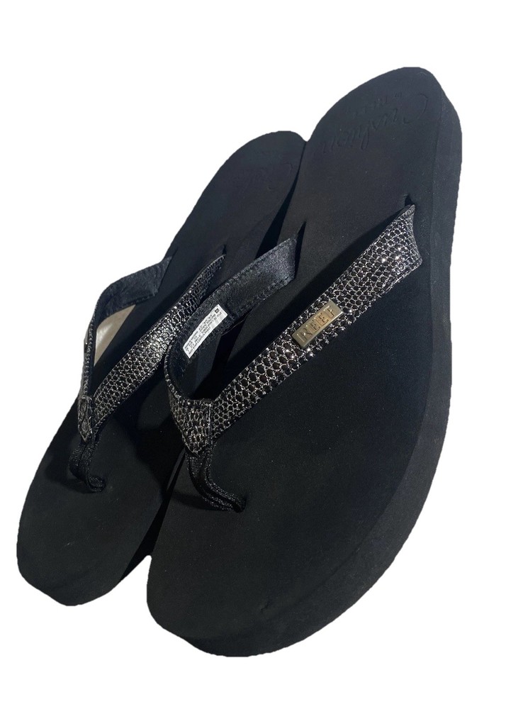 Reef  Sandal Flip Flops Womens 7 Black With Sparkles Star Cushion Beach