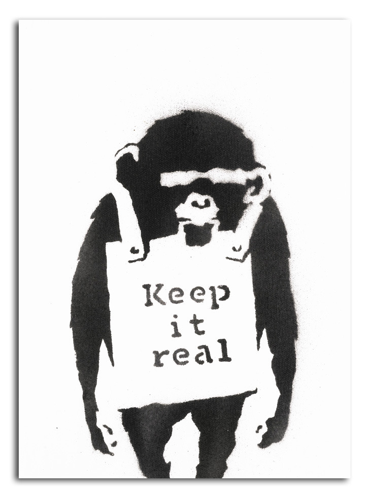BANKSY STREET ART *FRAMED* CANVAS PRINT Monkey Keep it real 18x12
