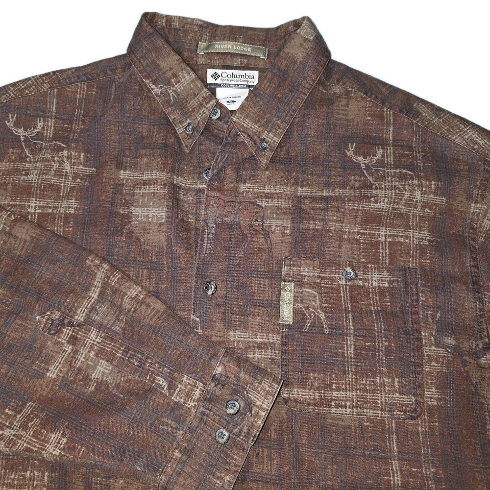 Columbia River Lodge Deer Hunting Buck Men's XL Long Sleeve Button Up Shirt