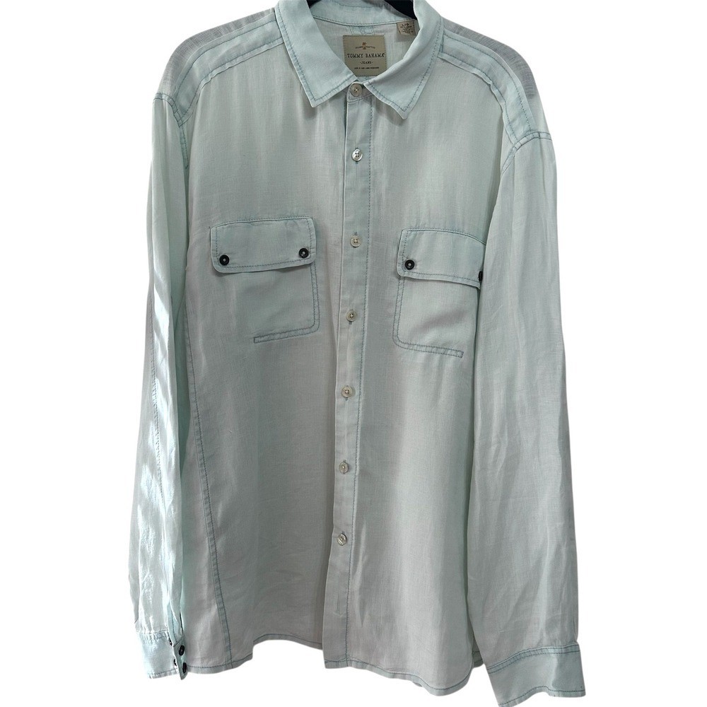 Tommy Bahama 100% Linen Shirt Mens L Light Blue Long Sleeve Button Down Relaxed
