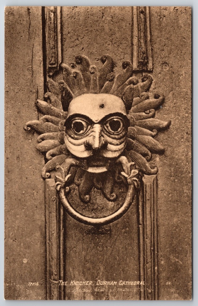 UK Durham Cathedral Medieval Hellmouth Demon Knocker Right of Sanctuary Postcard