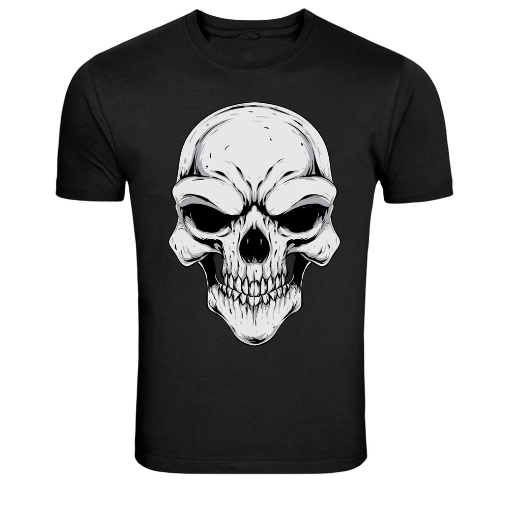 Skull Graphic T-Shirt Gothic Skeleton Dark Horror Biker Punk Style Tee