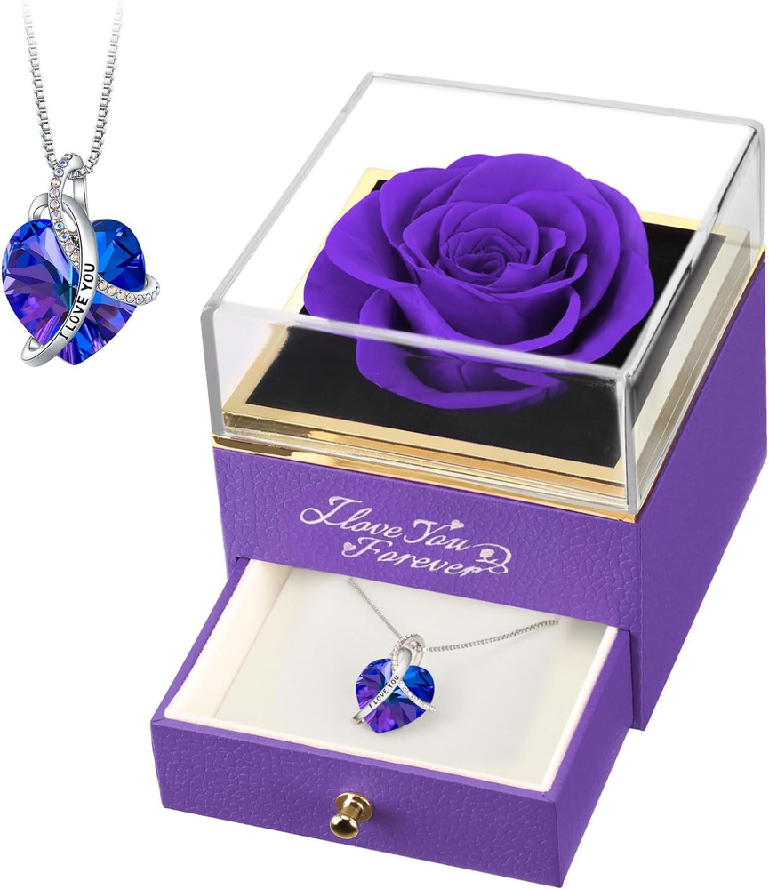 Preserved Real Purple Rose, Forever Flowers Gifts for Mom Grandma Wife Girlfrien