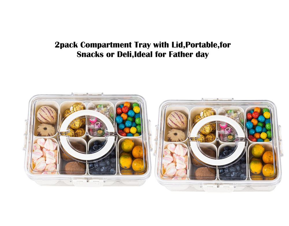 2-Pack Portable Compartment Trays with Lids for Snacks Deli & Father’s Day Gifts  