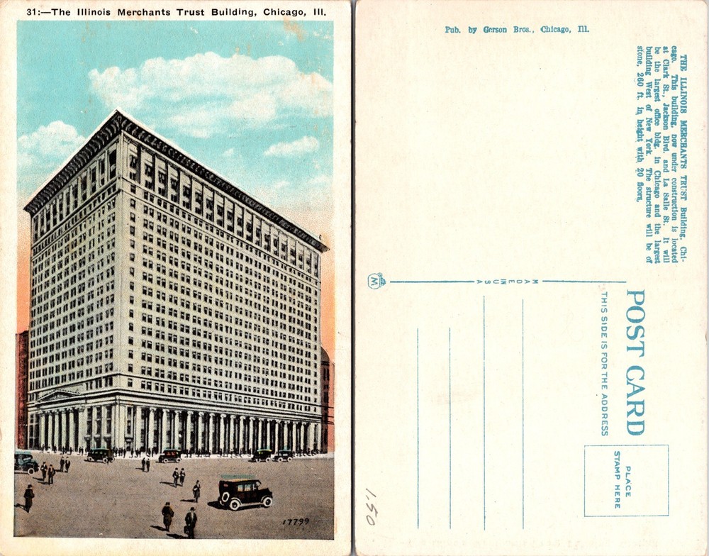 Illinois Merchants Trust Building Chicago IL Postcard