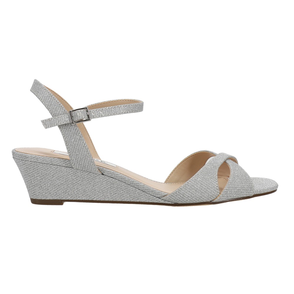 Nina Flora Silver Glitter Ankle Strap Wedge Sandals