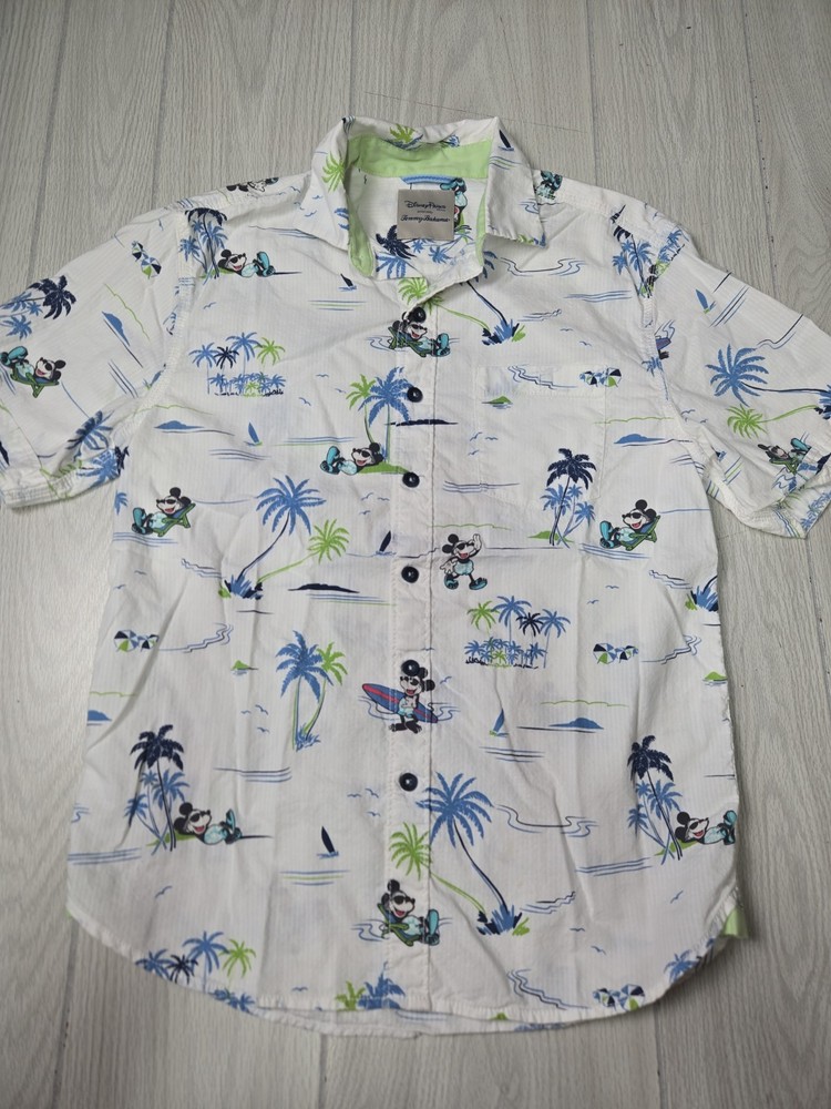 Disney Parks Tommy Bahama Shirt Mens Small White Mickey Hawaiian Island Life