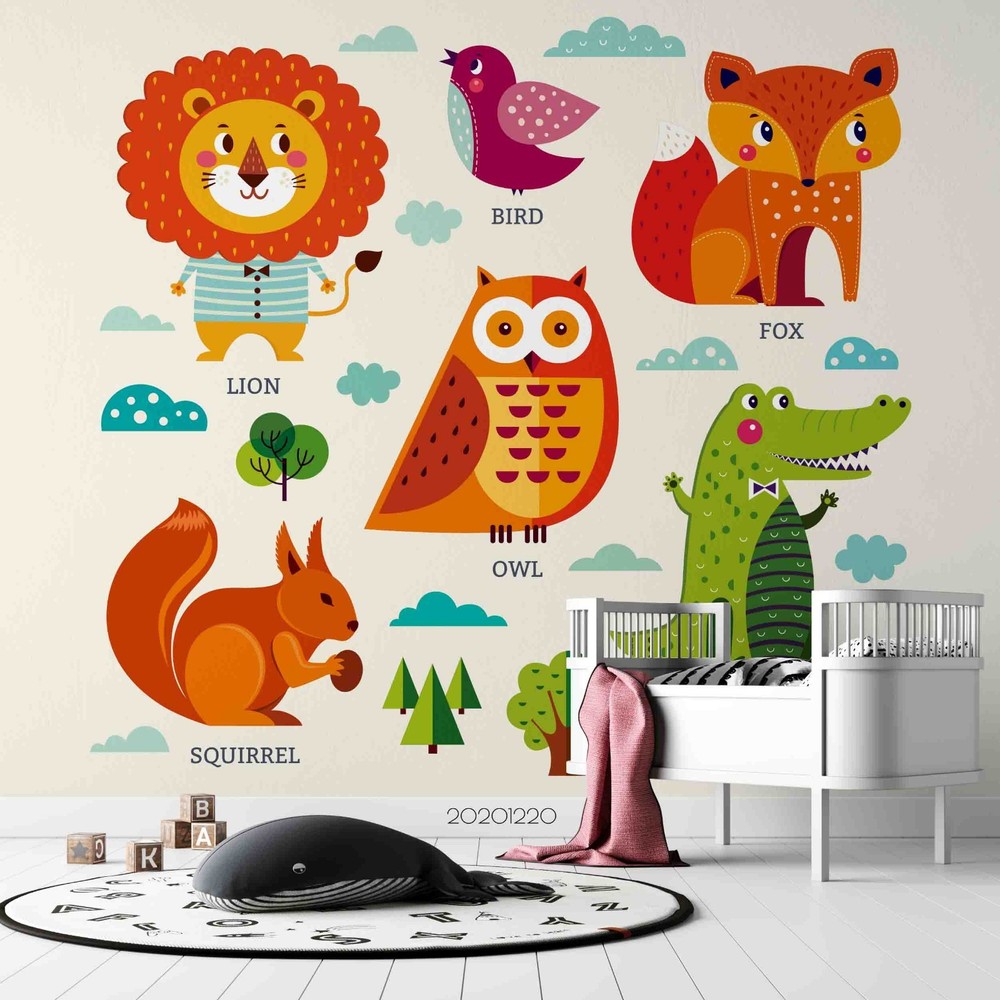 3D Cartoon Animal Watercolor Wall Murals Wallpaper Murals Wall Sticker