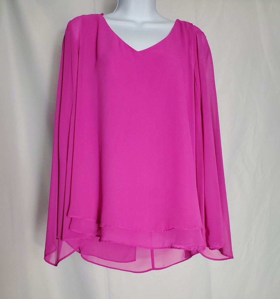 Jennifer Lopez Pink Sheer Blouse Size Large Chiffon Layered Long Sleeve Top