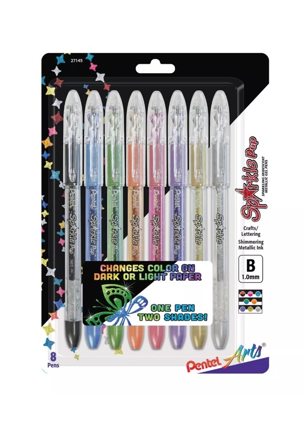 Pentel Arts Sparkle Pop Metallic Gel Ink Pen, 1.0mm Bold Line, Assorted Color