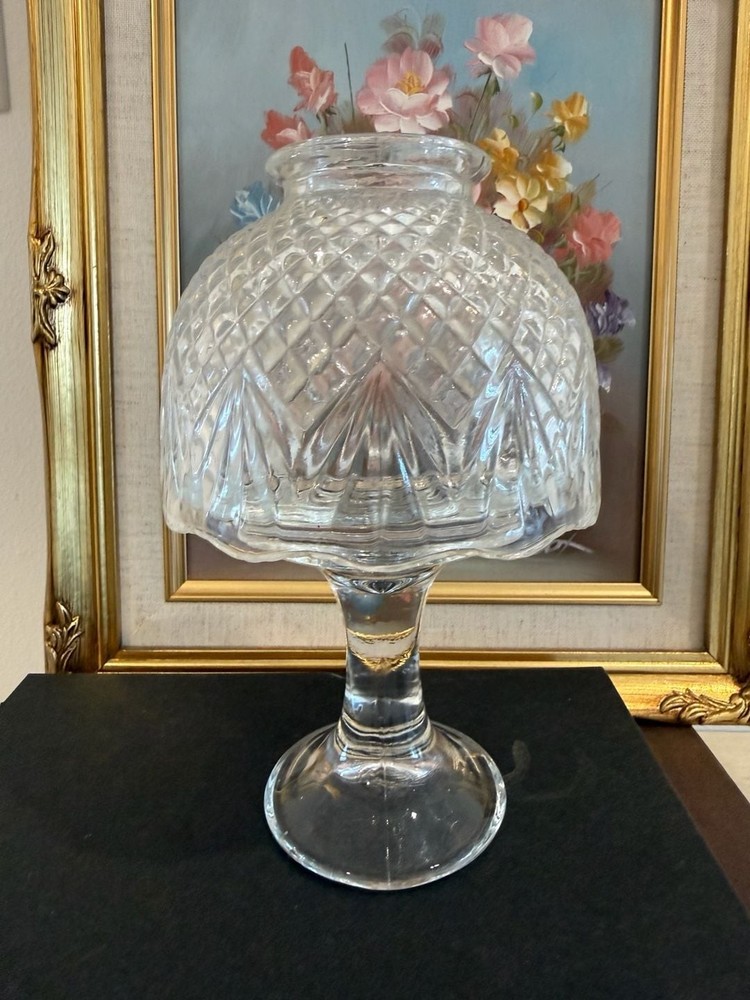 Vintage PartyLite Clearview Fairy Lamp 2-Pc Clear Pressed Glass Diamond Point