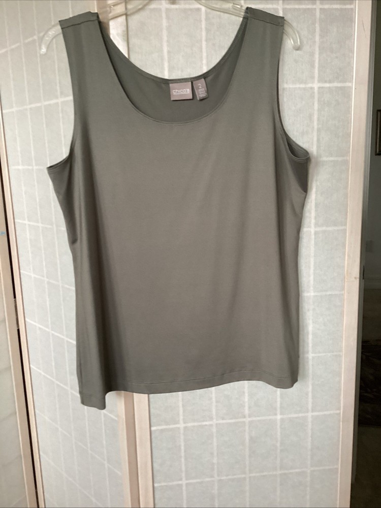Chico’s Size 2 Ladies Sleeve Tank Top, Grayish Green. EUC