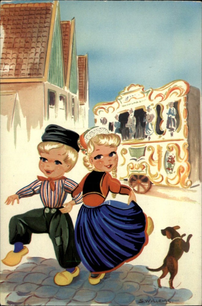 Netherlands Groeten uit Holland Dutch boy and girl ~ postcard sku721