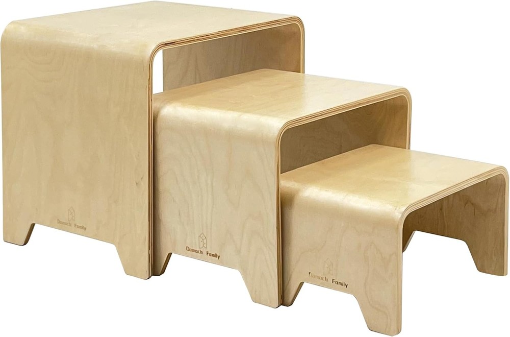 Damoch Family 3-Piece Kids Wooden Table and Stool Set for Toddlers