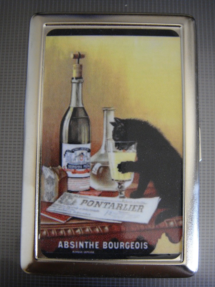 Absinthe D 01 Metal Silver Cigarette Case Vintage Alcohol Bad Rebel Black Cat-image