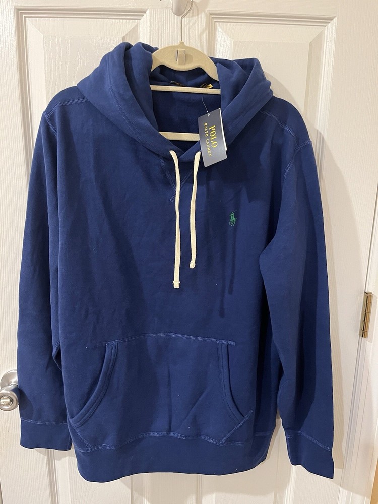 NWT POLO RALPH LAUREN Mens Large Fleece Lined Hoodie Sweatshirt Classic Blue