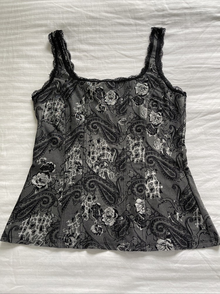 WHBM Jacquard Floral Lace‎ Trim Gothic Corset Tank Cami Fairy Witchy Stretch M