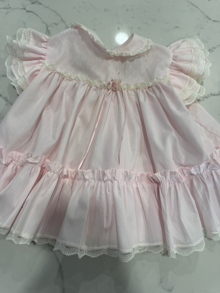 Baby Girl Vintage Bryan Pink Dress 12 Mo Ruffles/Lace Beautiful Condition