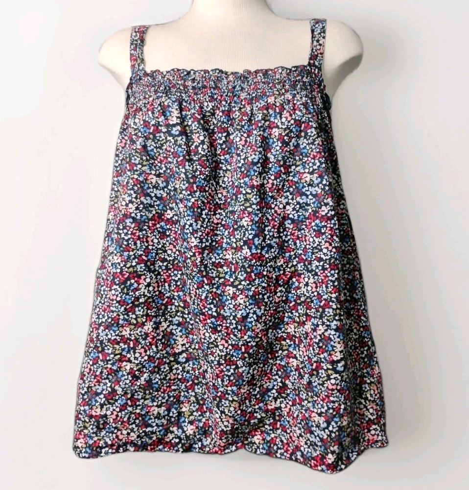 Lane Bryant Babydoll Smocked Tank Top Black Multi Floral Print Adjustable Straps