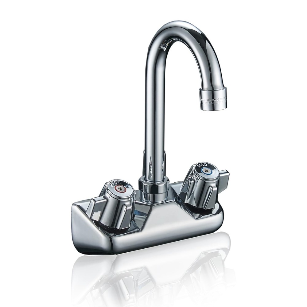 Wall-Mounted 2-Handle Commercial Kitchen Faucet with 4-Inch Centerset Sink Spout
