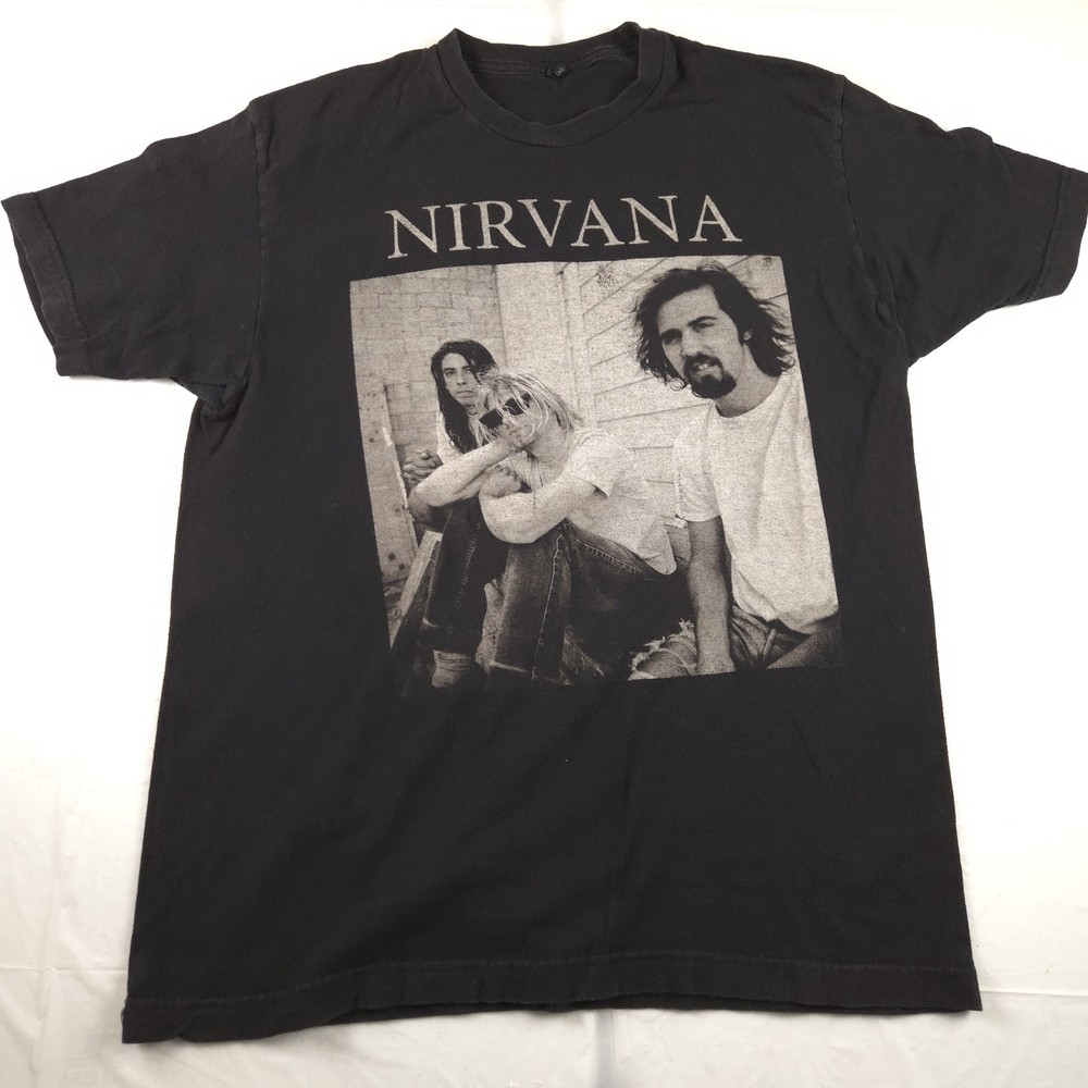 Y2K Nirvana Grunge Rock Band T-Shirt Fade Black Official Size L