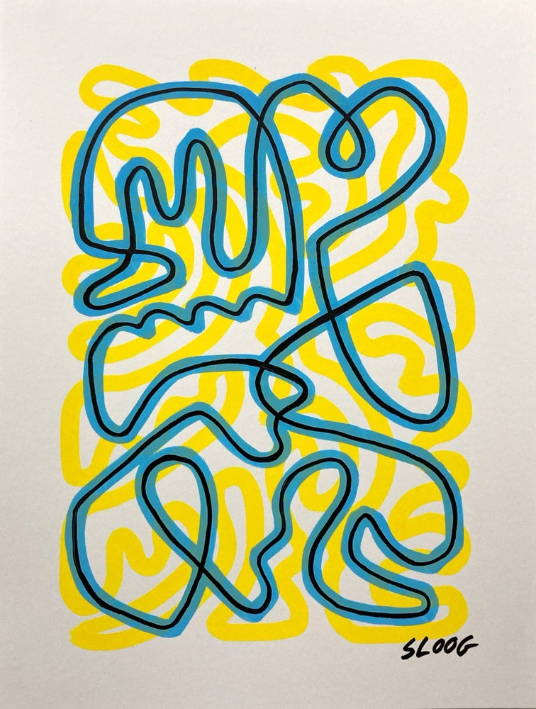 SLOOG Original Art Unique Abstract Graffiti Line Wall Art on Paper 9x12 Loops-image