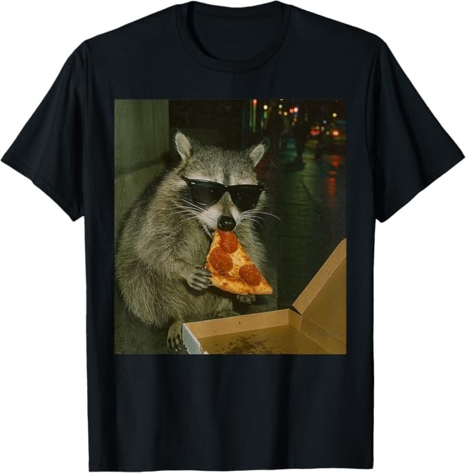 Funny Raccoon Eating Pizza Animal Meme T-Shirt