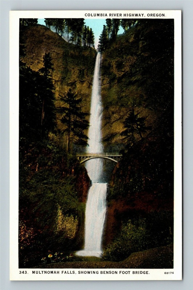 Columbia River Highway OR-Oregon, Multnomah Falls Vintage Souvenir Postcard