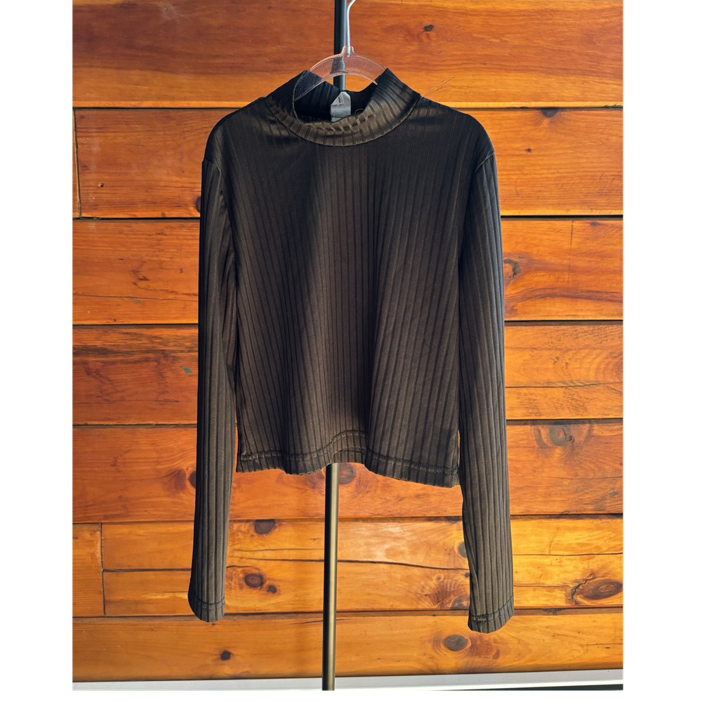 SHEIN Girls 10Y Brown Ribbed Mock Neck Long Sleeve Solid T-Shirt