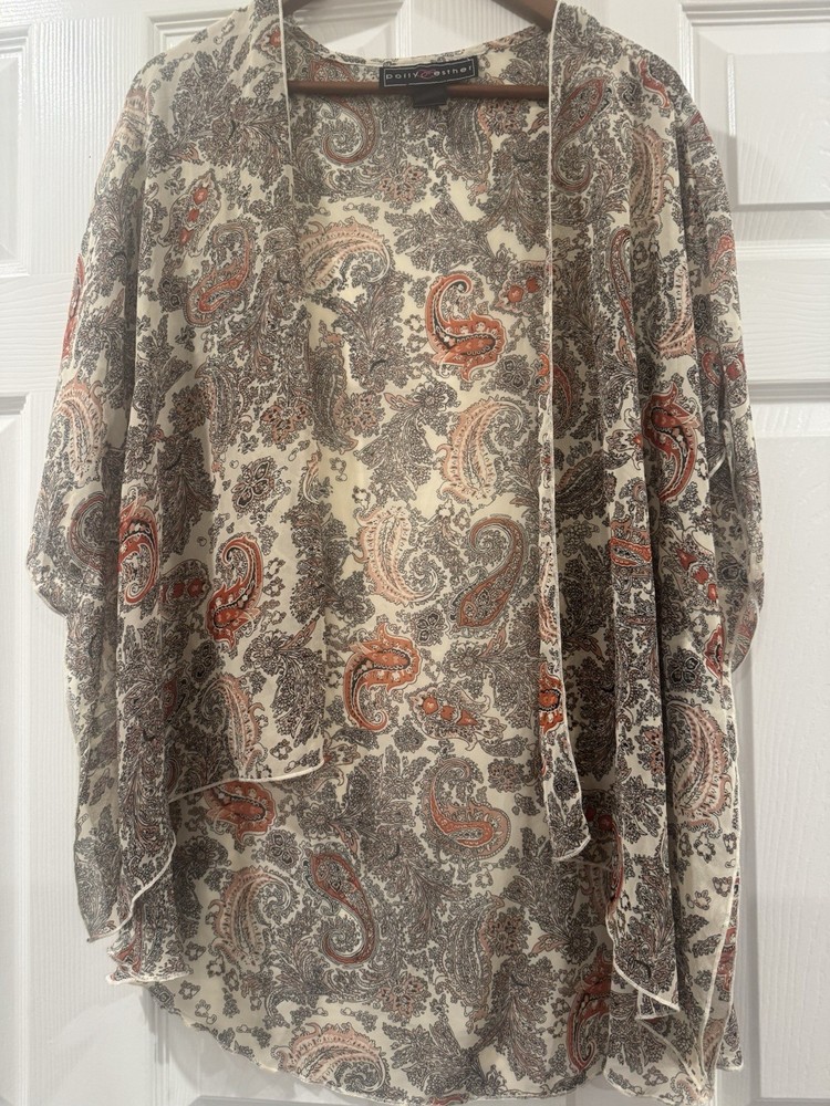 Polly & Esther Paisley Printed Kimono Wrap Shawl Boho Lightweight Layer