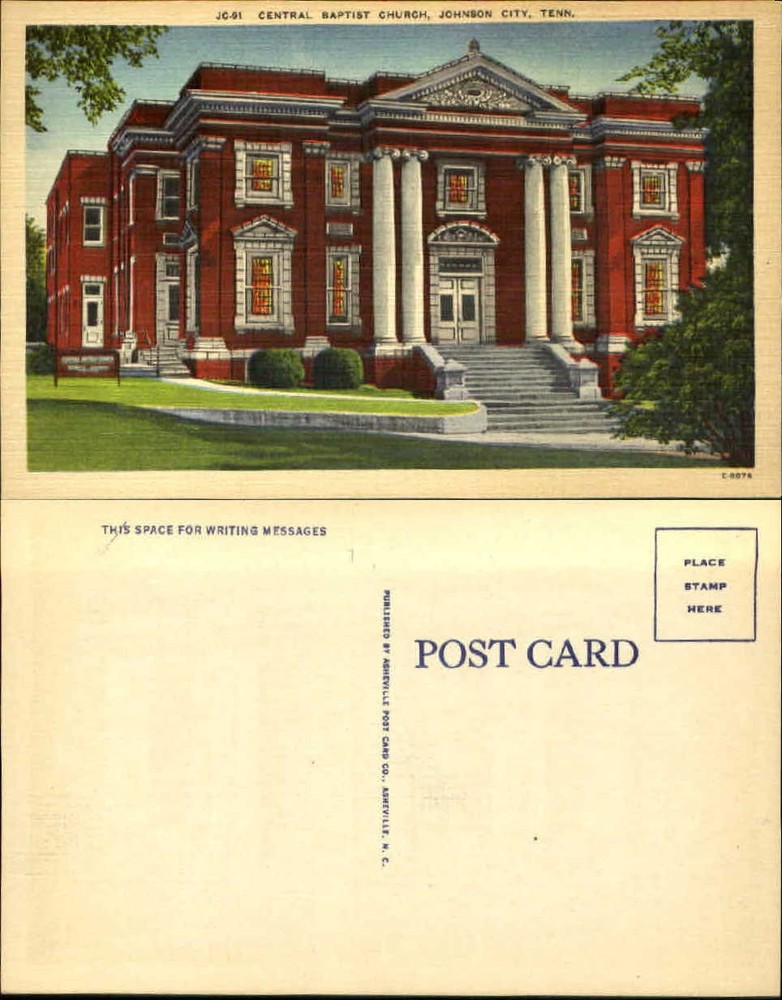 Central Baptist Church Johnson City TN vintage 1940s unused postcard