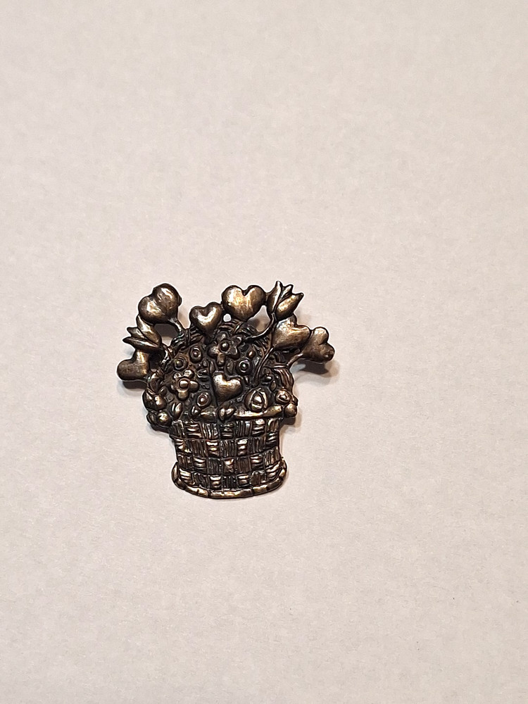 Mary Engelbreit ME Sterling 925 Hearts and Flowers Basket Brooch Pin, signed