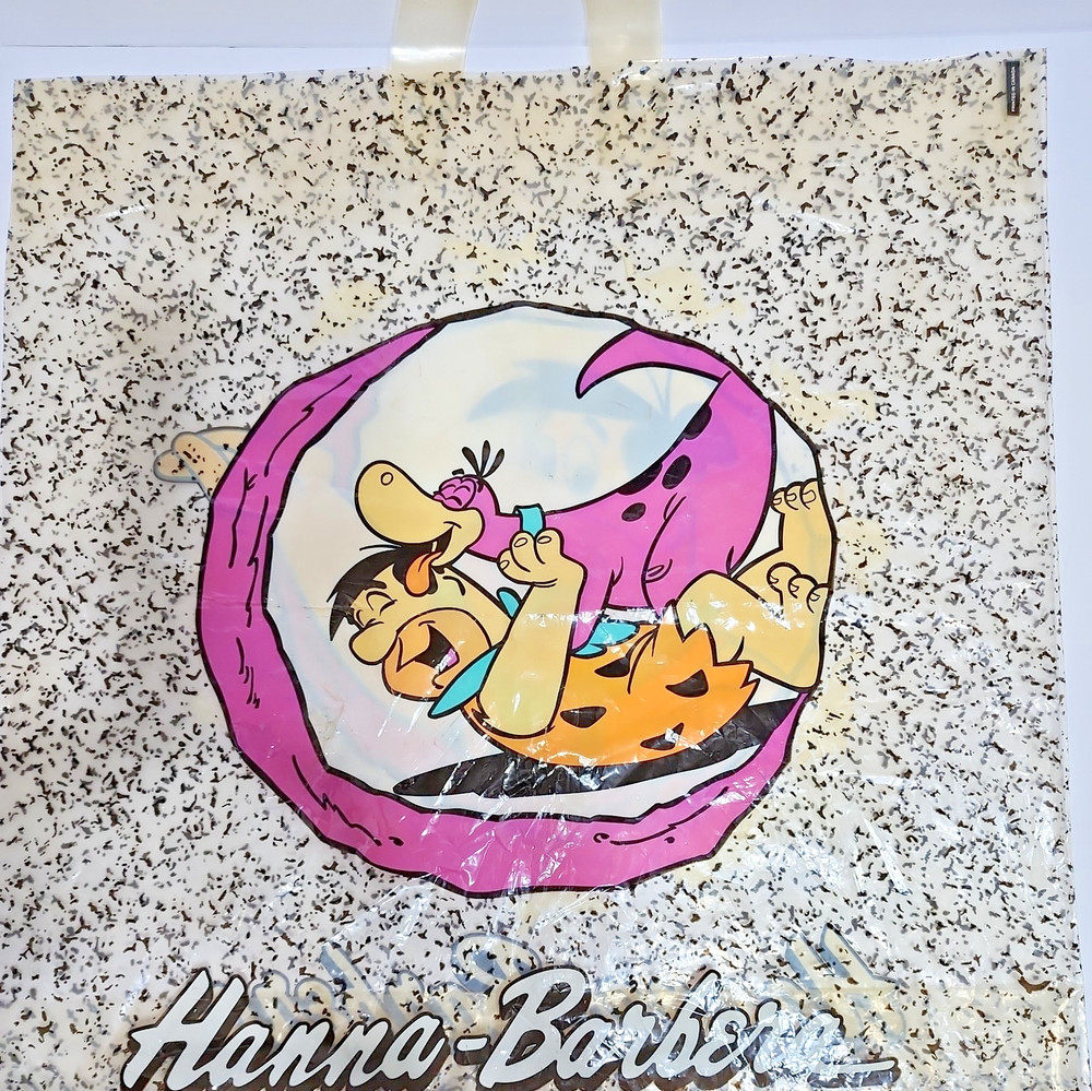 Fred Flintstone  & Dino Plastic Shopping Bag Hanna Barbera Store VTG Ephemera