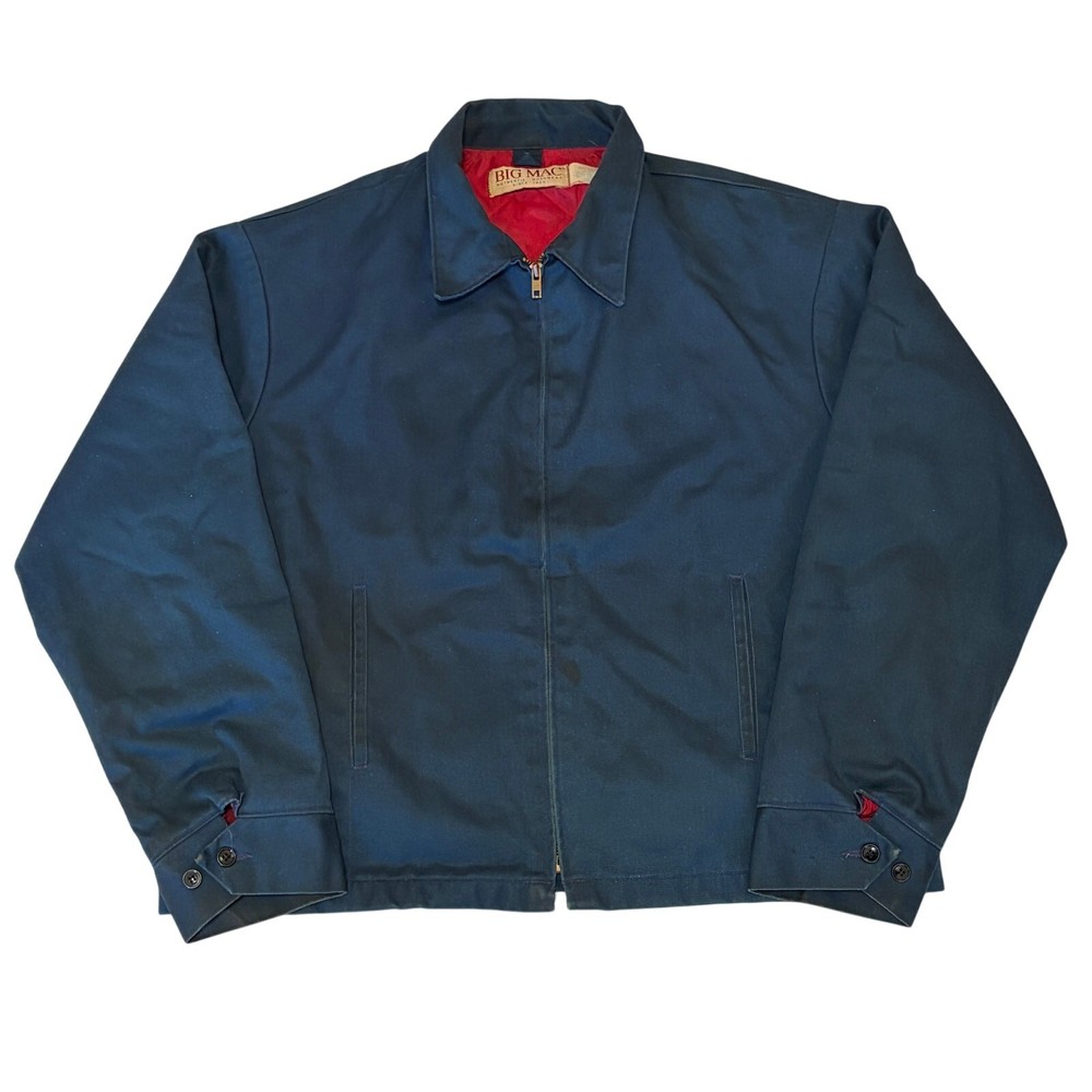 Vintage Big Mac Work Jacket Mens XL Navy Full Zip Quilted Lined Boxy USA 60s 70s