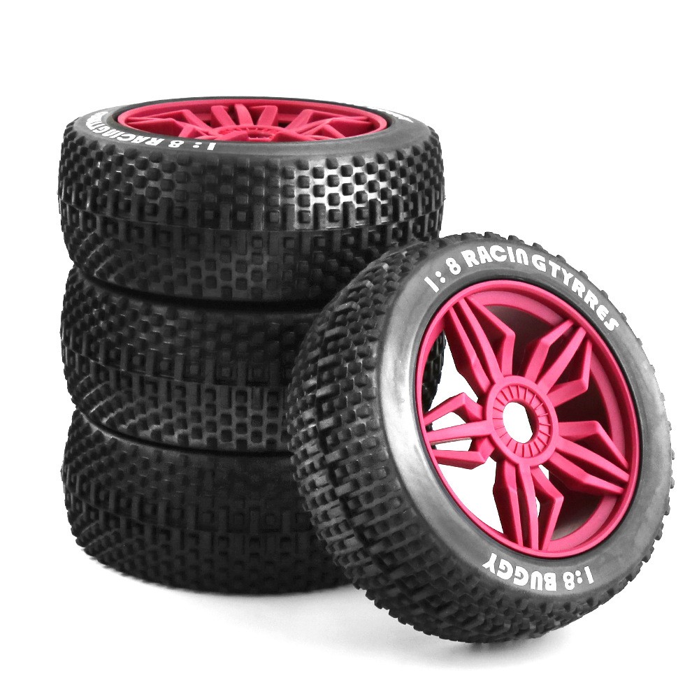 4Pcs 17mm Hex Hub Wheel Rim Tires Tyres for HSP KYOSHO 1/8 Off-Road RC Car Buggy
