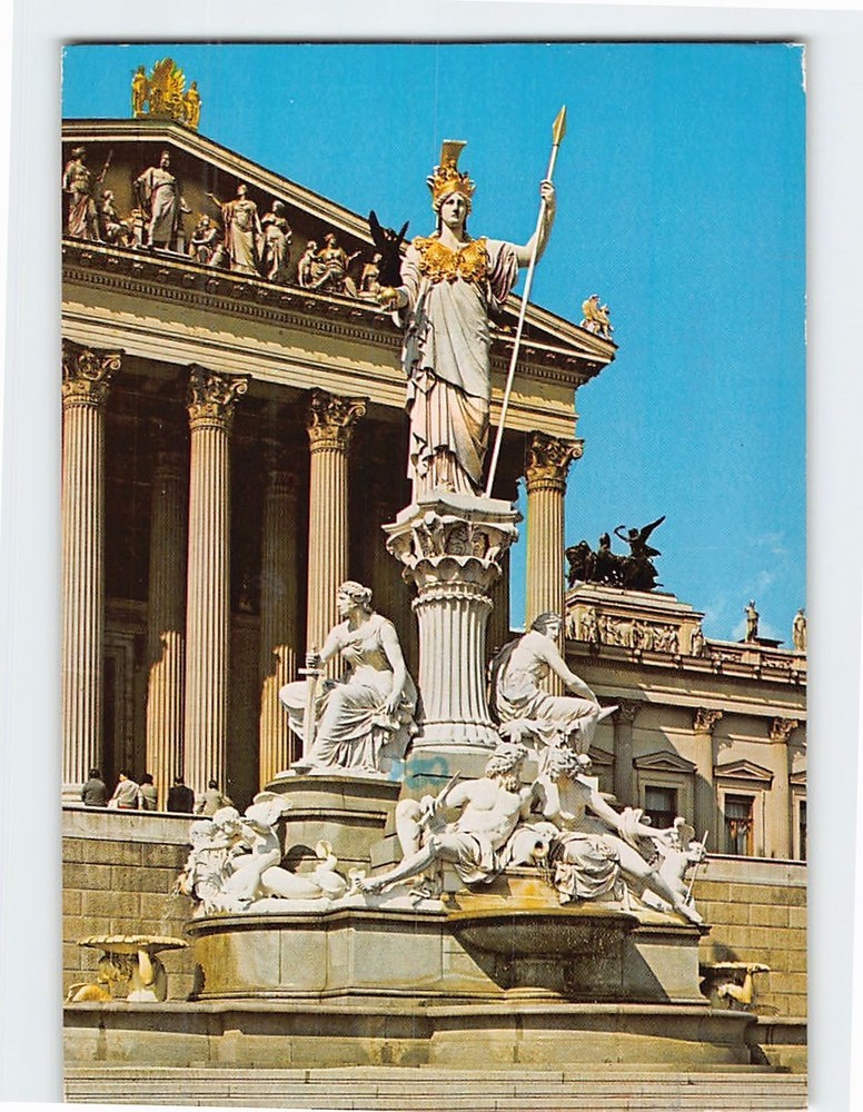 Postcard Pallas Athena Fountain Austrian Parliament Building in Vienna Austria